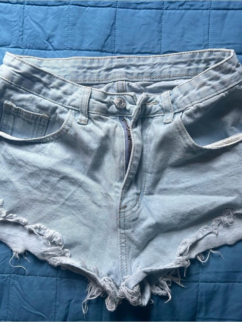 Light Blue Denim Frayed Hem Women’s Shorts
